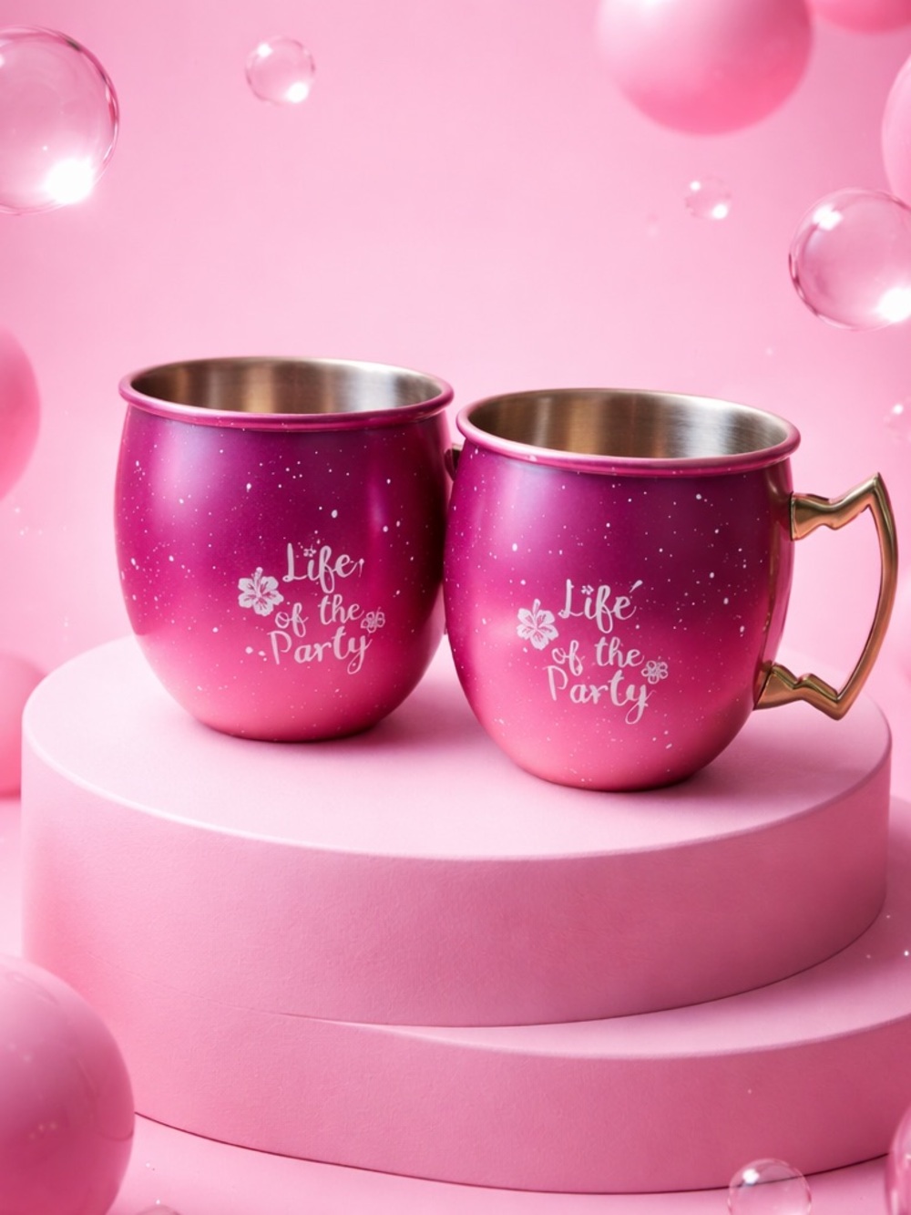 Pink "Life of the Party" Stainless Steel Moscow Mule Mugs - Set of 2
